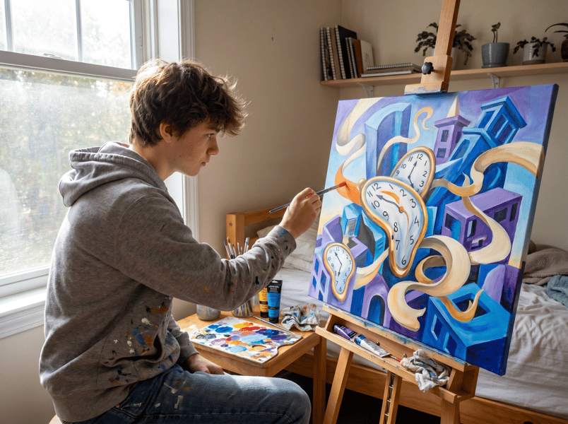 high_school_boy_painting_surrealist_abstract